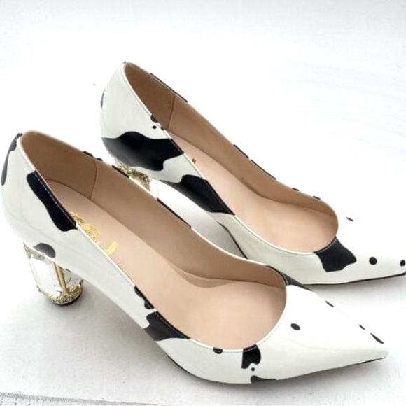 FSJ Women Bridal Pointed Toe Chunky Block High Heel Crystal Pumps Slip-on - Picture 2 of 7